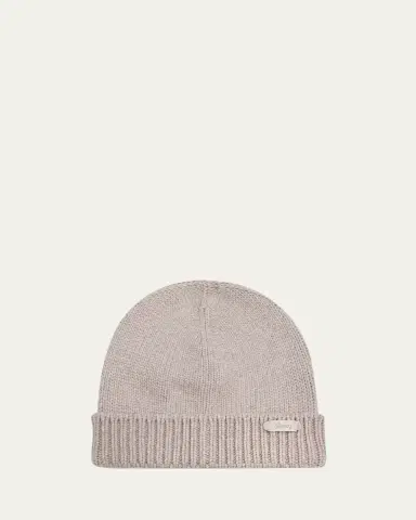 Brioni Men's Cashmere Knit Logo-Patch Beanie | Thumbnail 2 Brioni Men's Cashmere Knit Logo-Patch Beanie | Thumbnail 2