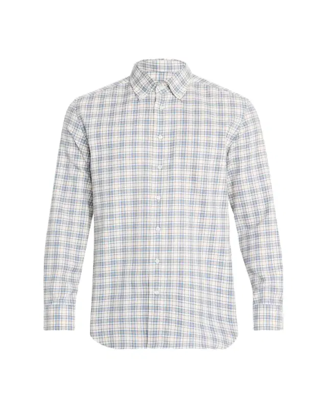 Men's Cotton and Cashmere Plaid Classic Fit Button-Down Shirt