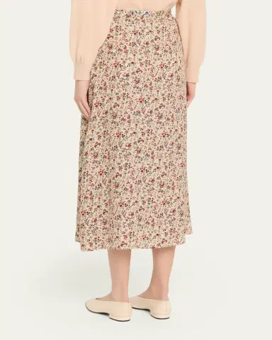 Loro Piana Simona Floral-Print Silk Twill Midi Skirt | Thumbnail 3