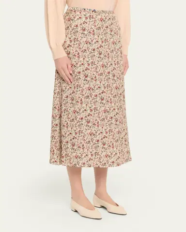 Loro Piana Simona Floral-Print Silk Twill Midi Skirt | Thumbnail 4