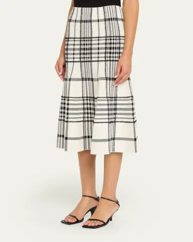 Brandon Maxwell Rory Check Flare Midi Skirt | Thumbnail 4 Brandon Maxwell Rory Check Flare Midi Skirt | Thumbnail 4