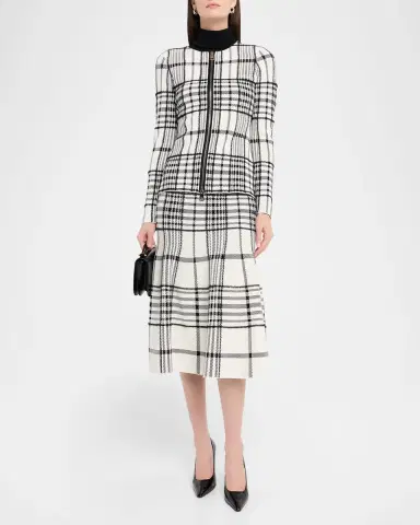Brandon Maxwell Rory Check Flare Midi Skirt | Thumbnail 6 Brandon Maxwell Rory Check Flare Midi Skirt | Thumbnail 6