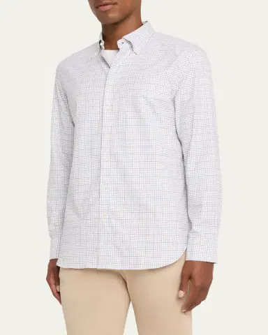 Bergdorf Goodman Men's Cotton Multi-Check Button-Collar Sport Shirt | Thumbnail 4
