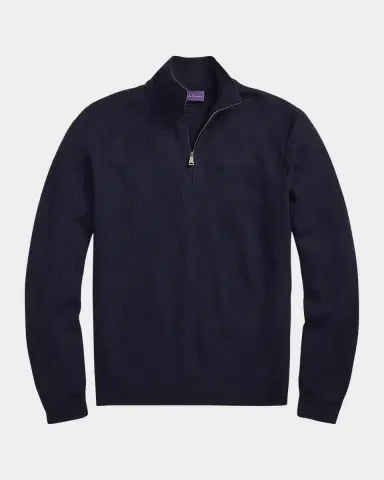 Ralph Lauren Purple Label Piqué-Knit Wool Quarter-Zip Sweater | Thumbnail 2