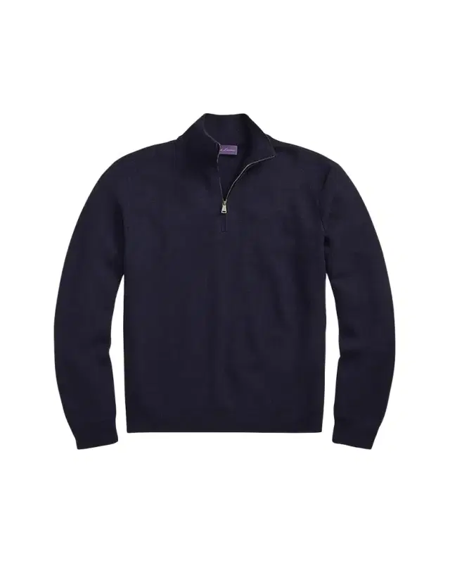 Piqué-Knit Wool Quarter-Zip Sweater