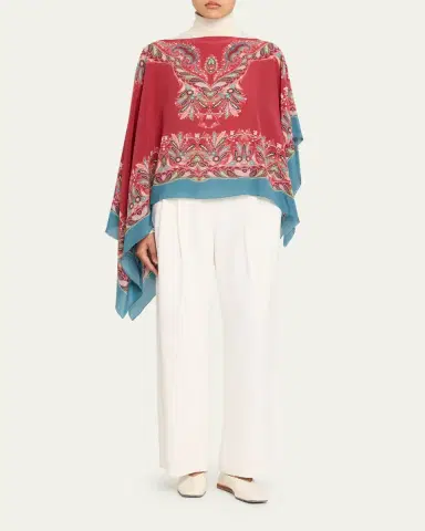 Etro Asymmetric Paisley Silk Poncho | Thumbnail 2 Etro Asymmetric Paisley Silk Poncho | Thumbnail 2