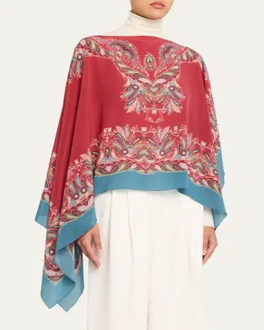 Etro Asymmetric Paisley Silk Poncho | Thumbnail 4 Etro Asymmetric Paisley Silk Poncho | Thumbnail 4