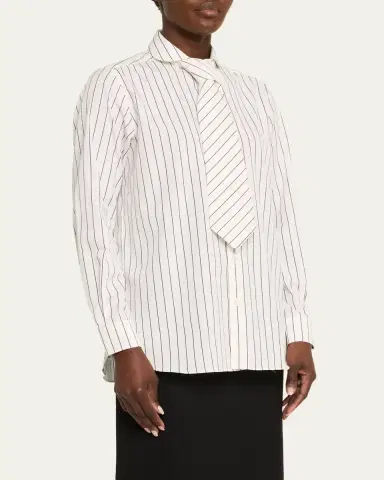 SÉBLINE Striped Neck-Tie Button-Down Shirt | Thumbnail 4