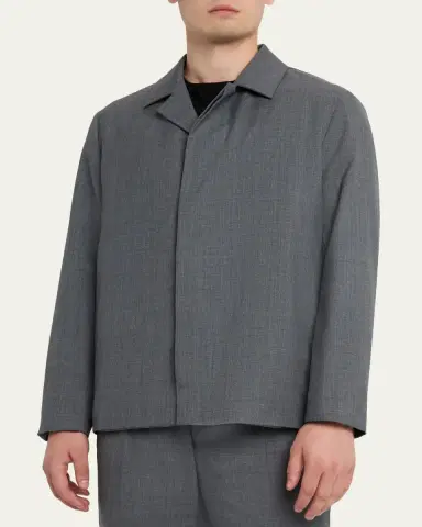 KNT Men's Wool Sharkskin Button-Front Bomber Jacket | Thumbnail 4