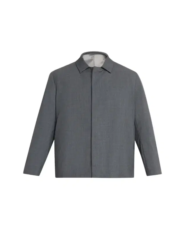 Men's Wool Sharkskin Button-Front Bomber Jacket