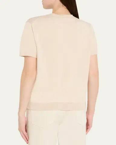 Loro Piana Ice Wish Short-Sleeve Crewneck Sweater | Thumbnail 3 Loro Piana Ice Wish Short-Sleeve Crewneck Sweater | Thumbnail 3