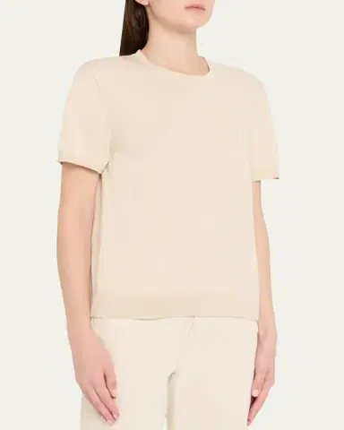 Loro Piana Ice Wish Short-Sleeve Crewneck Sweater | Thumbnail 4 Loro Piana Ice Wish Short-Sleeve Crewneck Sweater | Thumbnail 4