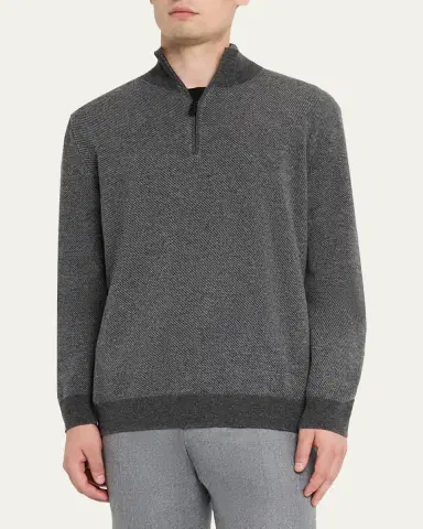 Loro Piana Men's Roadster Cashmere Quarter-Zip Sweater | Thumbnail 13