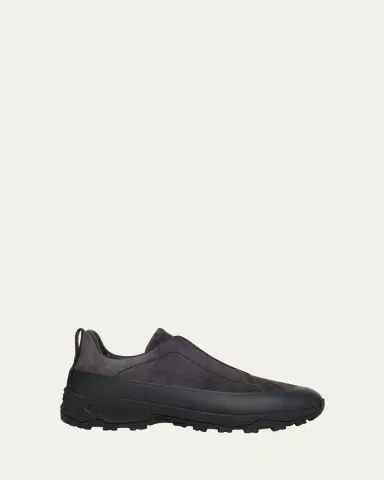 Zegna Men's Triple Stitch Monte Suede and Leather Slip-On Sneakers | Thumbnail 4