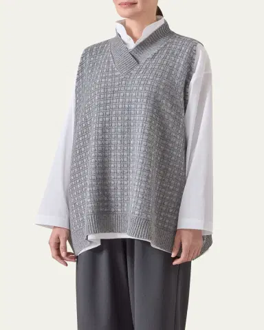 Eskandar Sleeveless A-Line Crossover V-Neck Sweater (Mid Plus Length) | Thumbnail 2 Eskandar Sleeveless A-Line Crossover V-Neck Sweater (Mid Plus Length) | Thumbnail 2
