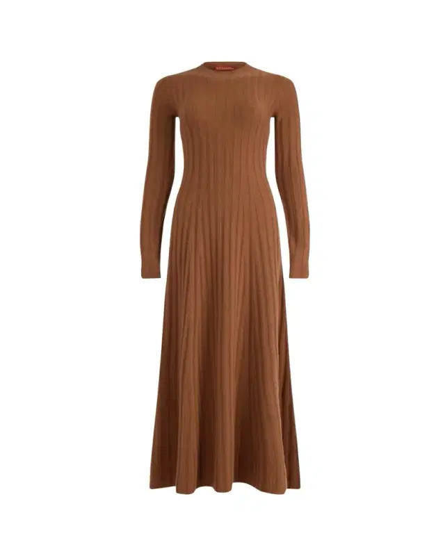 Gia Long-Sleeve Wool-Cashmere Rib Maxi Dress