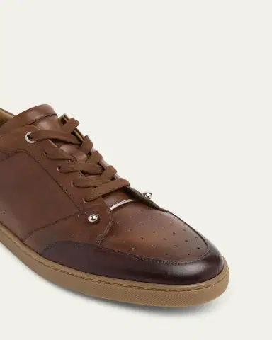 Christian Louboutin Men's Chambelisneak Collar-Pin Leather Low-Top Sneakers | Thumbnail 3