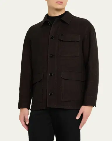Brioni Men's Wool Herringbone Overshirt | Thumbnail 4 Brioni Men's Wool Herringbone Overshirt | Thumbnail 4