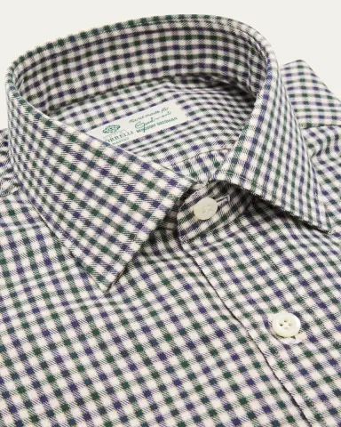 Borrelli Men's Cotton Multi-Check Point Collar Dress Shirt | Thumbnail 2