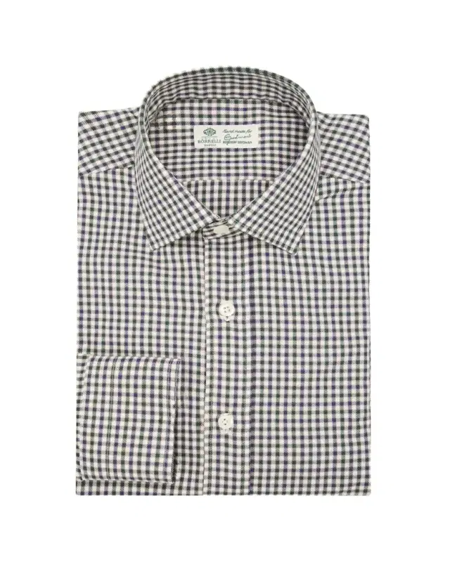Borrelli Men's Cotton Multi-Check Point Collar Dress Shirt