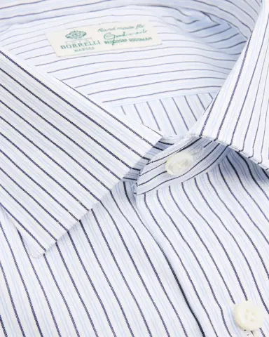 Borrelli Men's Cotton Multi-Stripe Point Collar Dress Shirt | Thumbnail 4