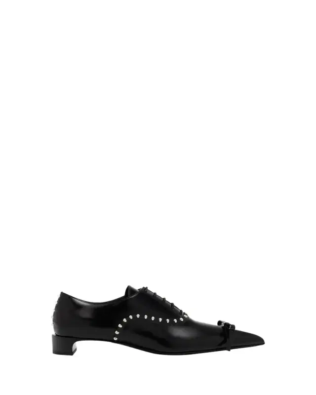 Studded Lace-Up Leather Oxford Pumps