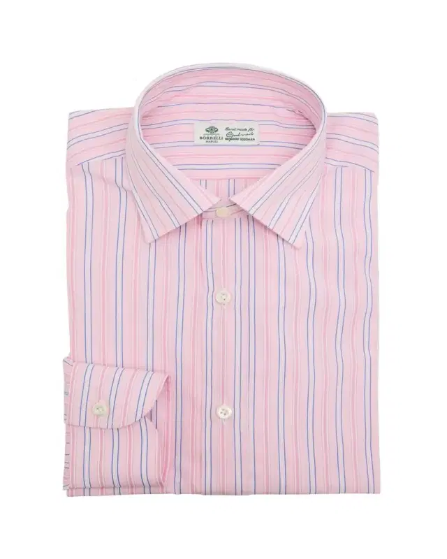Borrelli Men's Cotton Fine-Stripe Point Collar Dress Shirt