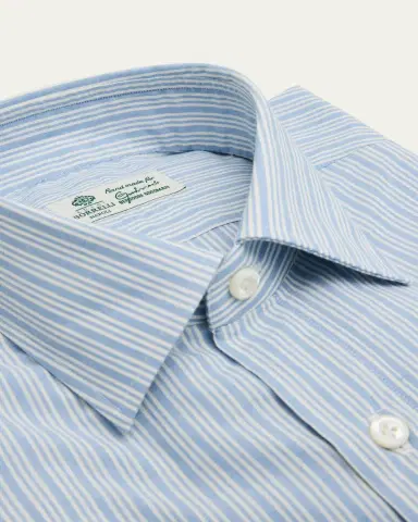Borrelli Men's Cotton Multi-Stripe Point Collar Dress Shirt | Thumbnail 2 Borrelli Men's Cotton Multi-Stripe Point Collar Dress Shirt | Thumbnail 2