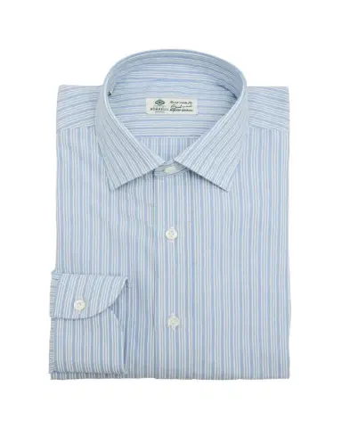 Borrelli Men's Cotton Multi-Stripe Point Collar Dress Shirt | Thumbnail 1 Borrelli Men's Cotton Multi-Stripe Point Collar Dress Shirt | Thumbnail 1