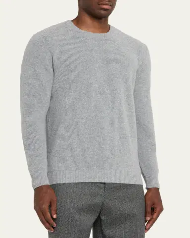 Bergdorf Goodman Men's Cashmere Fisherman Rib Crewneck Sweater | Thumbnail 4 Bergdorf Goodman Men's Cashmere Fisherman Rib Crewneck Sweater | Thumbnail 4