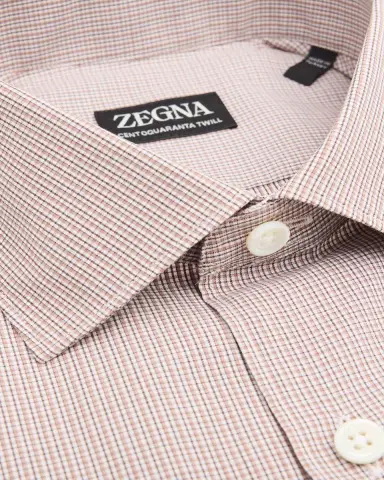 Zegna Men's Micro-Plaid Centoquaranta Twill Dress Shirt | Thumbnail 2 Zegna Men's Micro-Plaid Centoquaranta Twill Dress Shirt | Thumbnail 2