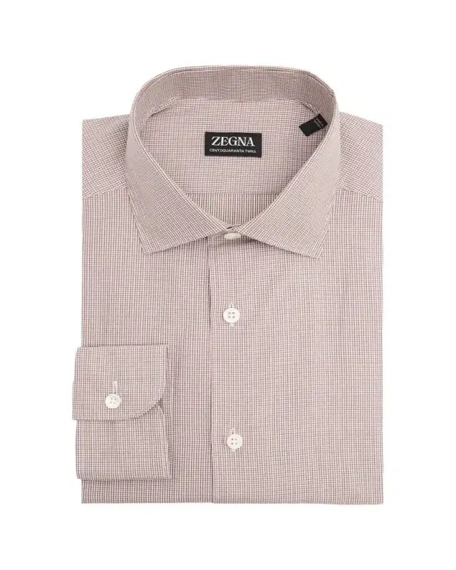ZEGNA Men's Micro-Plaid Centoquaranta Twill Dress Shirt