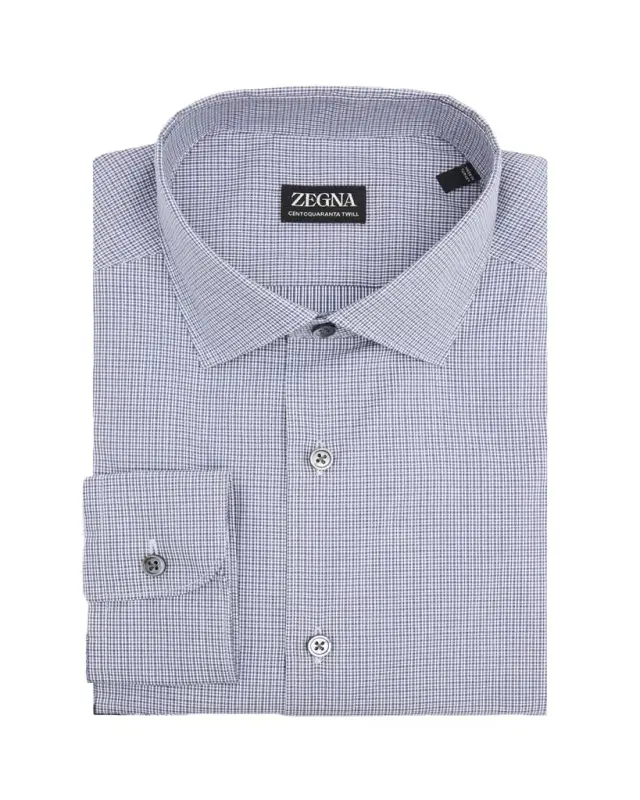 ZEGNA Men's Micro-Plaid Centoquaranta Twill Dress Shirt