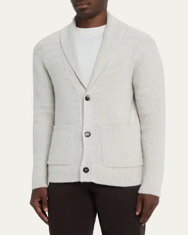 Bergdorf Goodman Men's Cashmere Chevron-Knit Shawl Cardigan | Thumbnail 4 Bergdorf Goodman Men's Cashmere Chevron-Knit Shawl Cardigan | Thumbnail 4