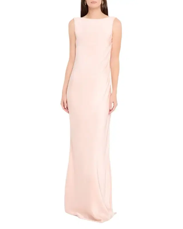 Boat-Neck Cowl Backless Crepe Back Satin Gown