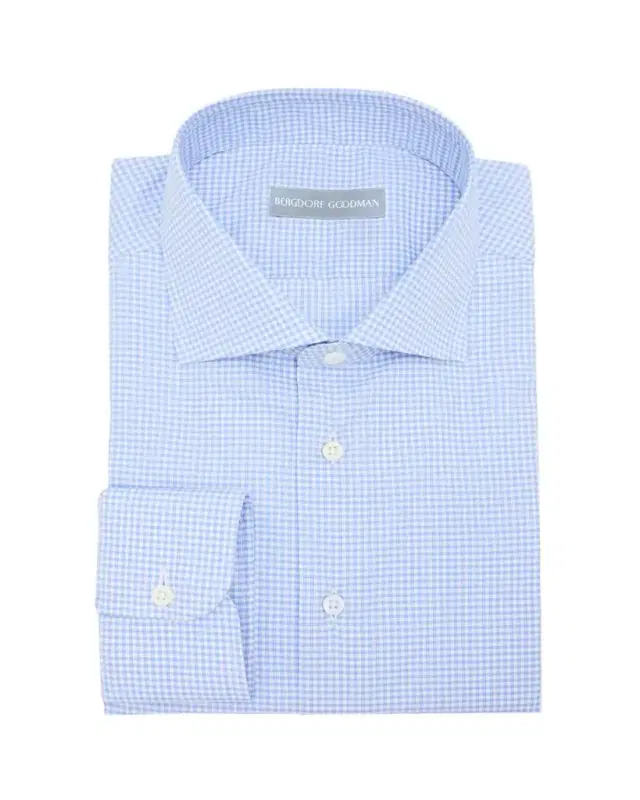 Men's Cotton Gingham Check Spread-Collar Dress Shirt