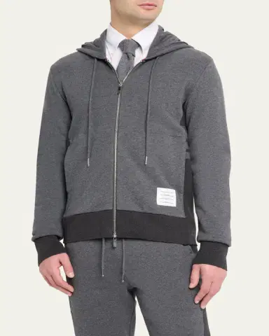 Thom Browne Men's Cotton 4-Bar Stripe Full-Zip Hoodie | Thumbnail 4 Thom Browne Men's Cotton 4-Bar Stripe Full-Zip Hoodie | Thumbnail 4