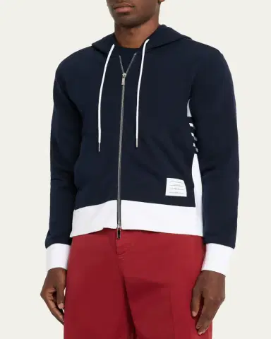 Thom Browne Men's Cotton 4-Bar Stripe Full-Zip Hoodie | Thumbnail 8 Thom Browne Men's Cotton 4-Bar Stripe Full-Zip Hoodie | Thumbnail 8