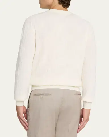 Brioni Men's Wool and Cashmere Cable Knit Crewneck Sweater | Thumbnail 3 Brioni Men's Wool and Cashmere Cable Knit Crewneck Sweater | Thumbnail 3
