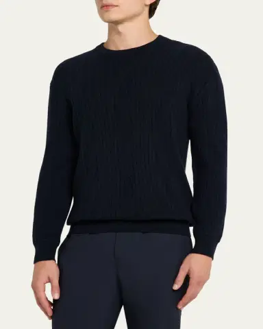 Brioni Men's Wool and Cashmere Cable Knit Crewneck Sweater | Thumbnail 8 Brioni Men's Wool and Cashmere Cable Knit Crewneck Sweater | Thumbnail 8