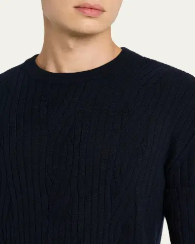Brioni Men's Wool and Cashmere Cable Knit Crewneck Sweater | Thumbnail 9 Brioni Men's Wool and Cashmere Cable Knit Crewneck Sweater | Thumbnail 9