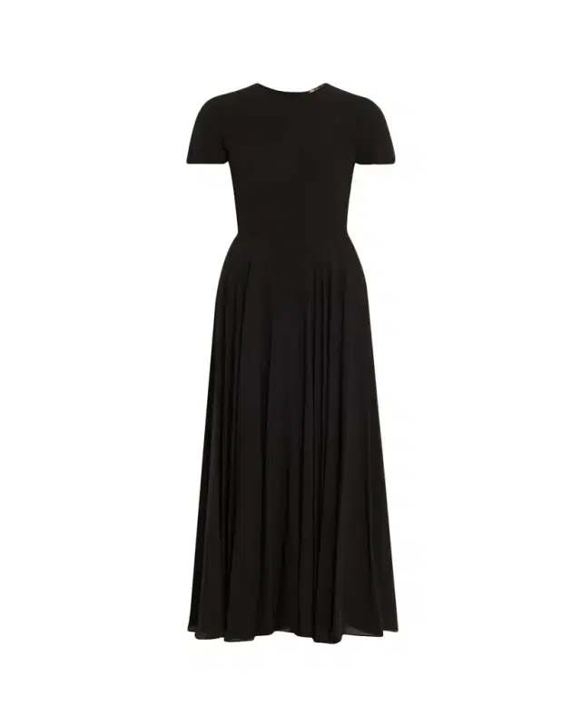 Poline Short-Sleeve Silk Crepe Midi Dress