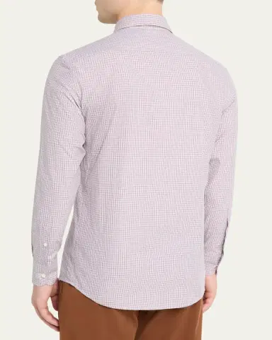 Zegna Men's Micro-Check Centoquaranta Twill Sport Shirt | Thumbnail 3 Zegna Men's Micro-Check Centoquaranta Twill Sport Shirt | Thumbnail 3