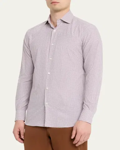 Zegna Men's Micro-Check Centoquaranta Twill Sport Shirt | Thumbnail 4 Zegna Men's Micro-Check Centoquaranta Twill Sport Shirt | Thumbnail 4