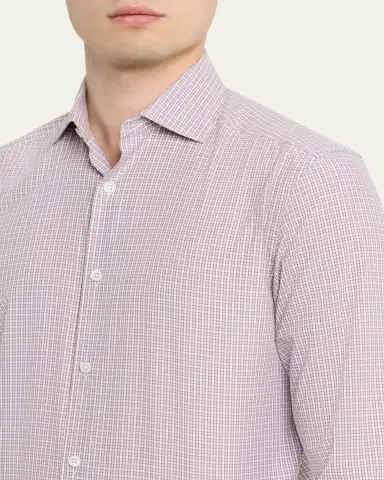 Zegna Men's Micro-Check Centoquaranta Twill Sport Shirt | Thumbnail 5 Zegna Men's Micro-Check Centoquaranta Twill Sport Shirt | Thumbnail 5