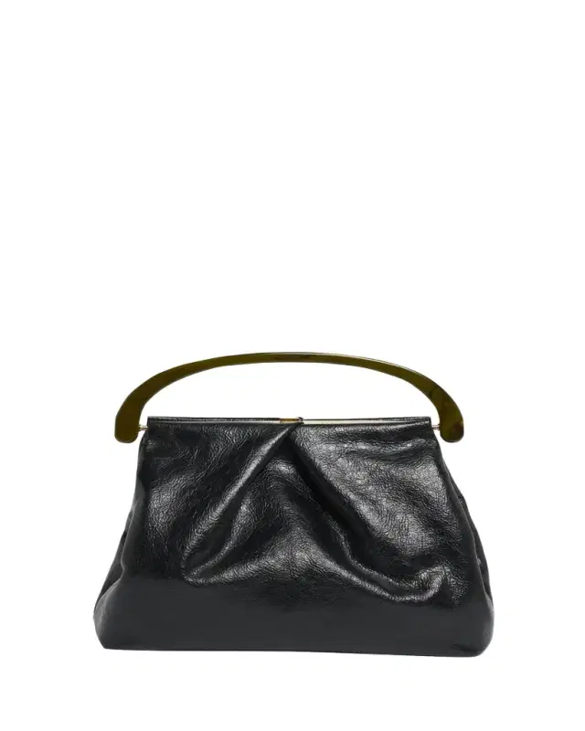 Pleated Crinkled Leather Top-Handle Bag