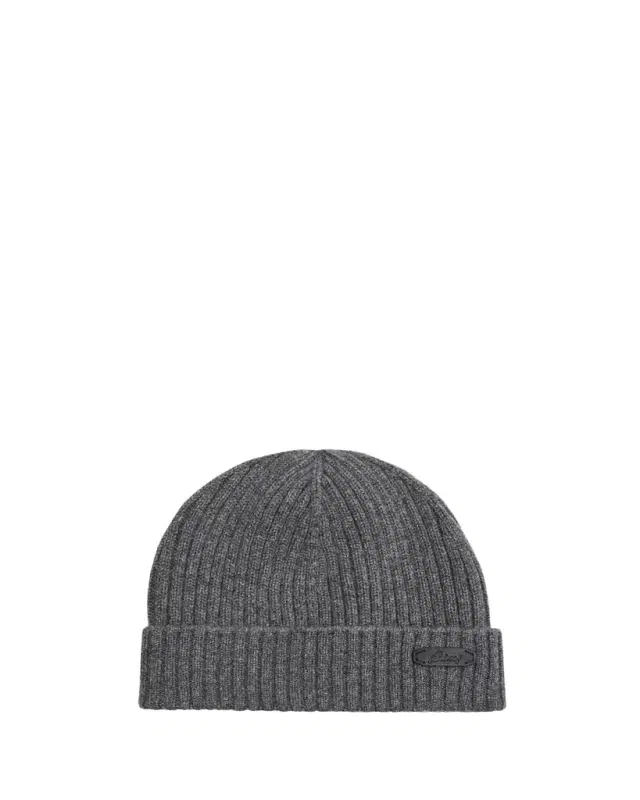 Men's Cashmere Rib Leather-Label Beanie Hat
