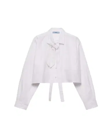 Prada Neck-Tie Popeline Crop Button-Down Shirt | Thumbnail 1 Prada Neck-Tie Popeline Crop Button-Down Shirt | Thumbnail 1