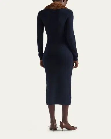 Prada Cashmere Pointelle Knit Long-Sleeve Midi Sweater Dress | Thumbnail 3 Prada Cashmere Pointelle Knit Long-Sleeve Midi Sweater Dress | Thumbnail 3