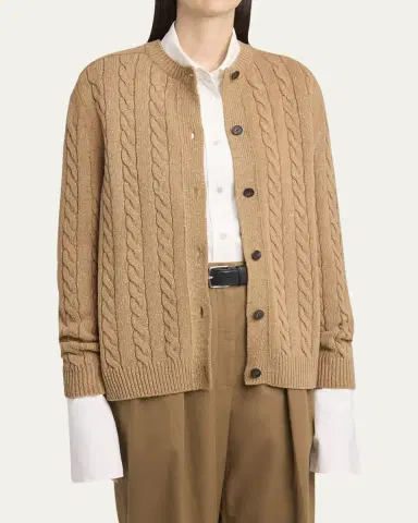 THE ROW Loneke Cable Knit Crewneck Cardigan | Thumbnail 4 THE ROW Loneke Cable Knit Crewneck Cardigan | Thumbnail 4